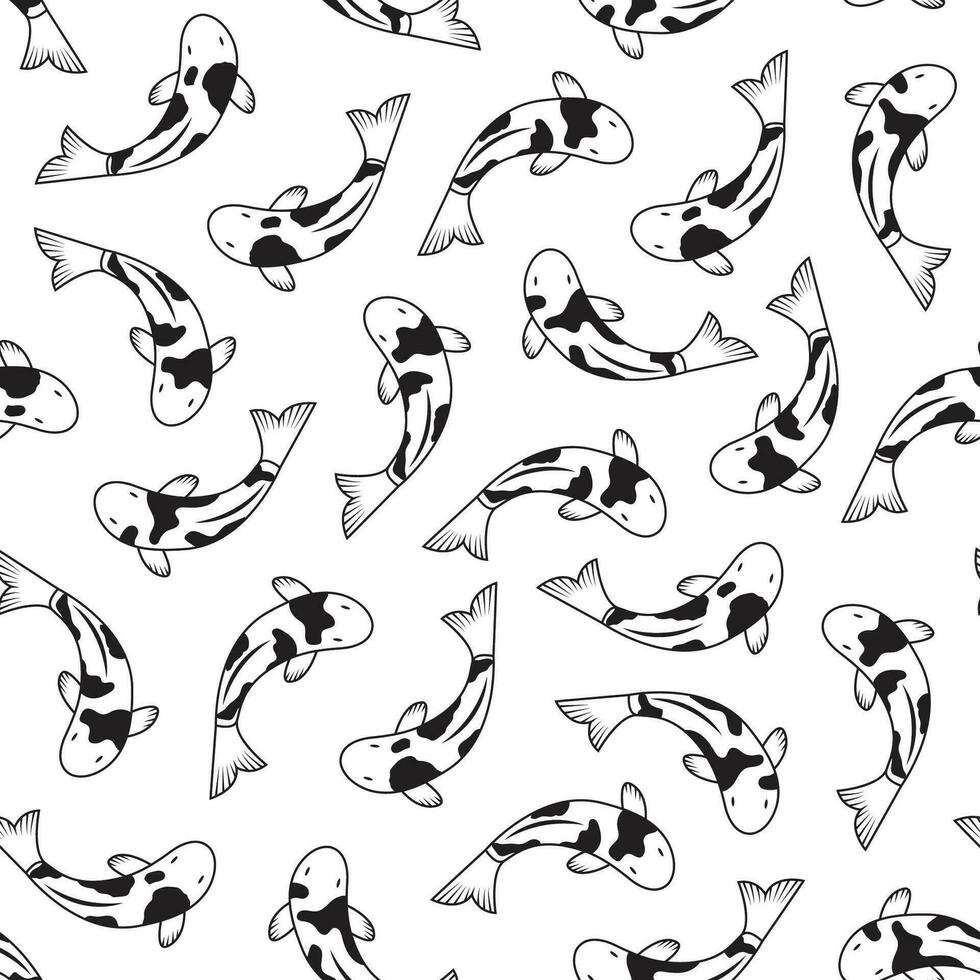Weiß und schwarz Koi Fisch wiederholen Muster oben Sicht. Koi Fisch nahtlos Vektor Illustration Muster Hintergrund