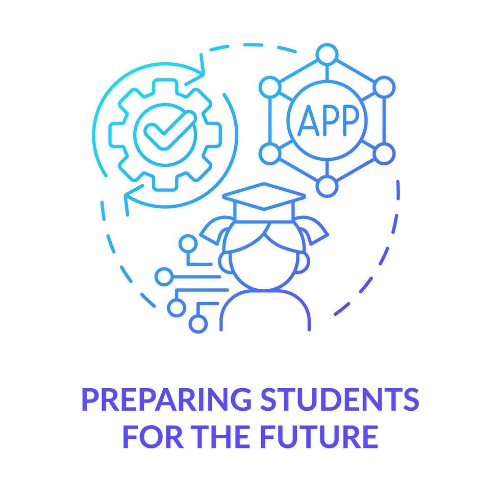 vorbereiten Studenten zum Zukunft Blau Gradient Konzept Symbol. Digital Daten. ict Vorteil im Bildung abstrakt Idee dünn Linie Illustration. isoliert Gliederung Zeichnung vektor