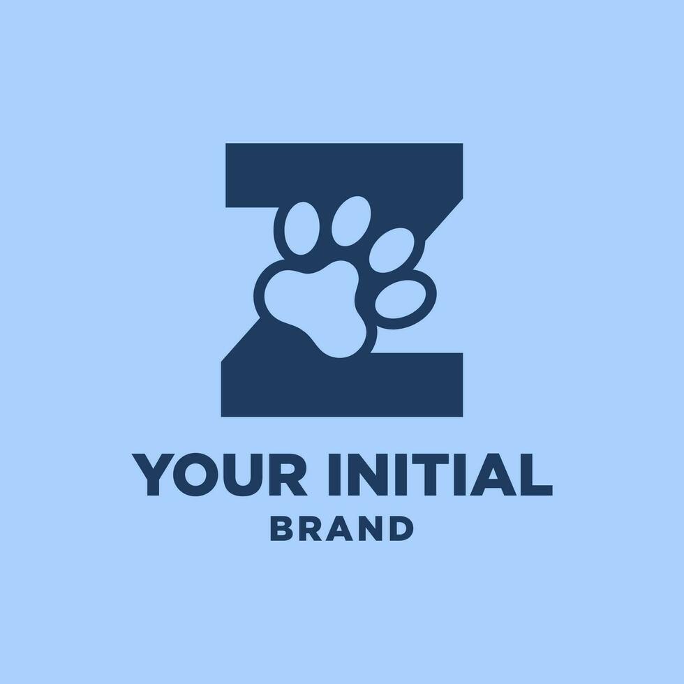 Brief z Pfote drucken Hund Fuß Silhouette im Negativ Raum Initiale Vektor Logo Design