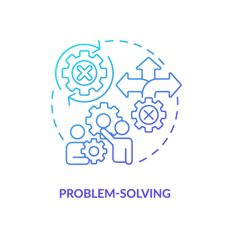 Problem lösen Blau Gradient Konzept Symbol. kritisch Denken. kreativ Lösung. Information wird bearbeitet. beratend verkaufen. runden gestalten Linie Illustration. abstrakt Idee. Grafik Design. einfach zu verwenden vektor