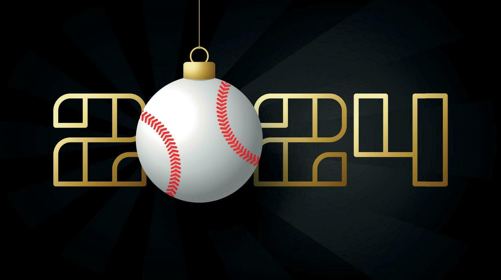 Lycklig ny år 2024 och baseboll boll. sporter hälsning kort med sport boll. vektor illustration