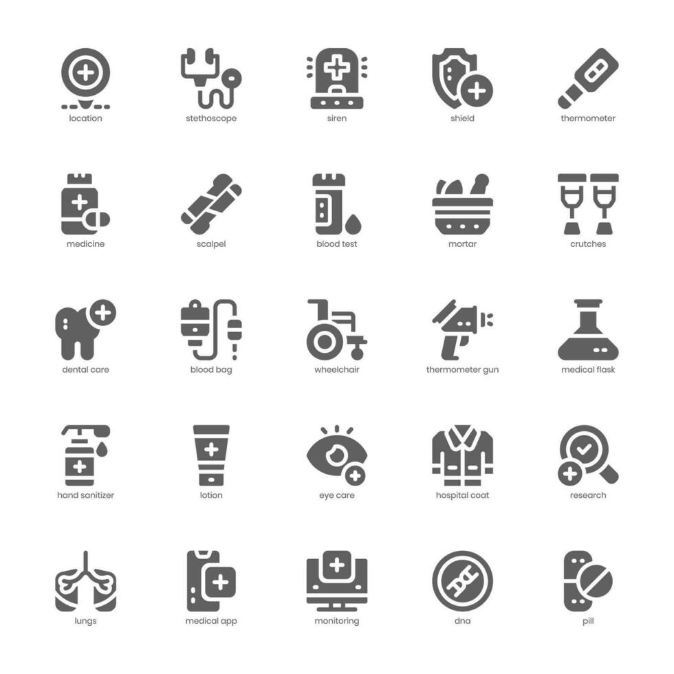 medizinisch Dienstleistungen Symbol Pack zum Ihre Webseite, Handy, Mobiltelefon, Präsentation, und Logo Design. medizinisch Dienstleistungen Symbol Glyphe Design. Vektor Grafik Illustration und editierbar Schlaganfall.