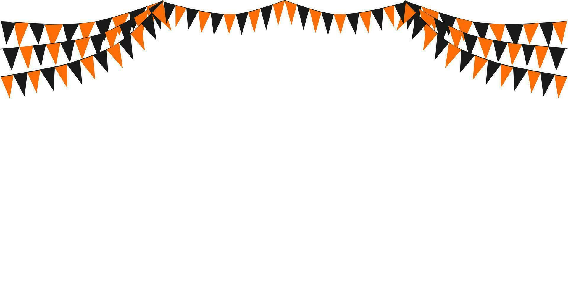 flaggväv hängande orange svart flaggor trianglar baner bakgrund. halloween, lura, behandla, natt, skörd, höst, tacksägelse, gust, pumpa, fest, firande begrepp. vektor