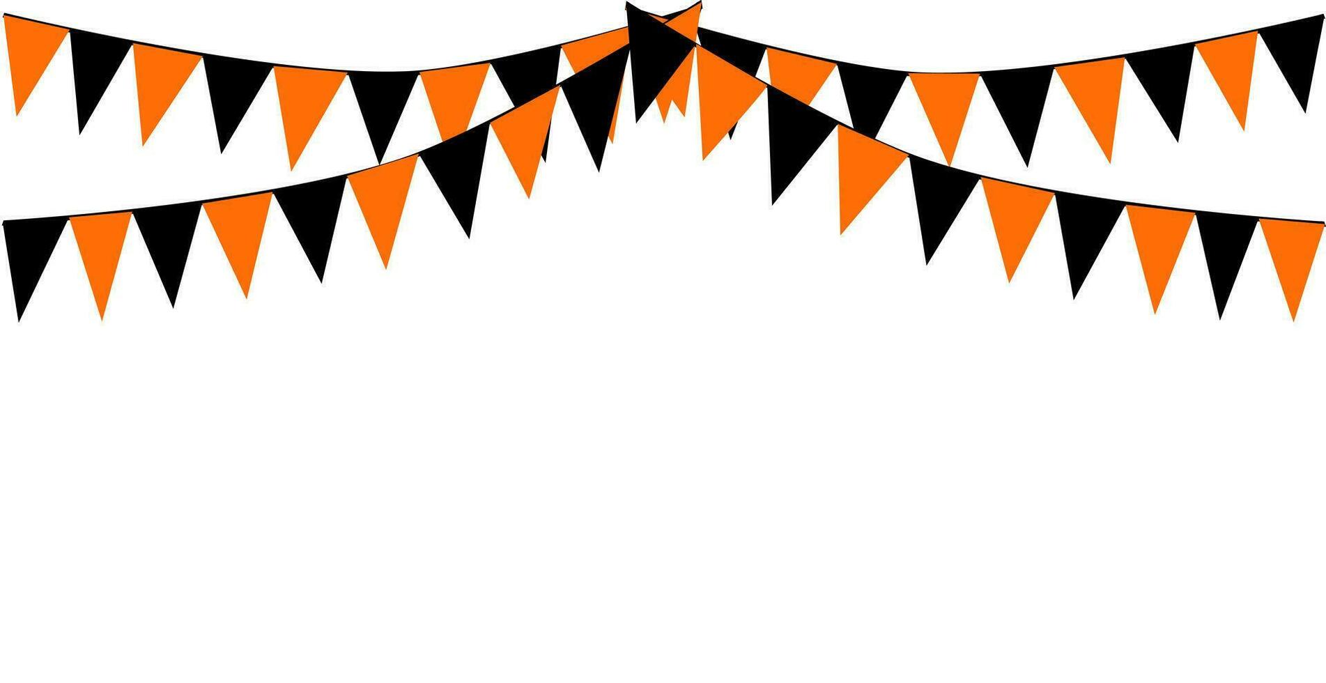 Ammer hängend Orange schwarz Flaggen Dreiecke Banner Hintergrund. Halloween, Trick, behandeln, Nacht, Ernte, Herbst, das Erntedankfest, goust, Kürbis, Party, Feier Konzepte. vektor