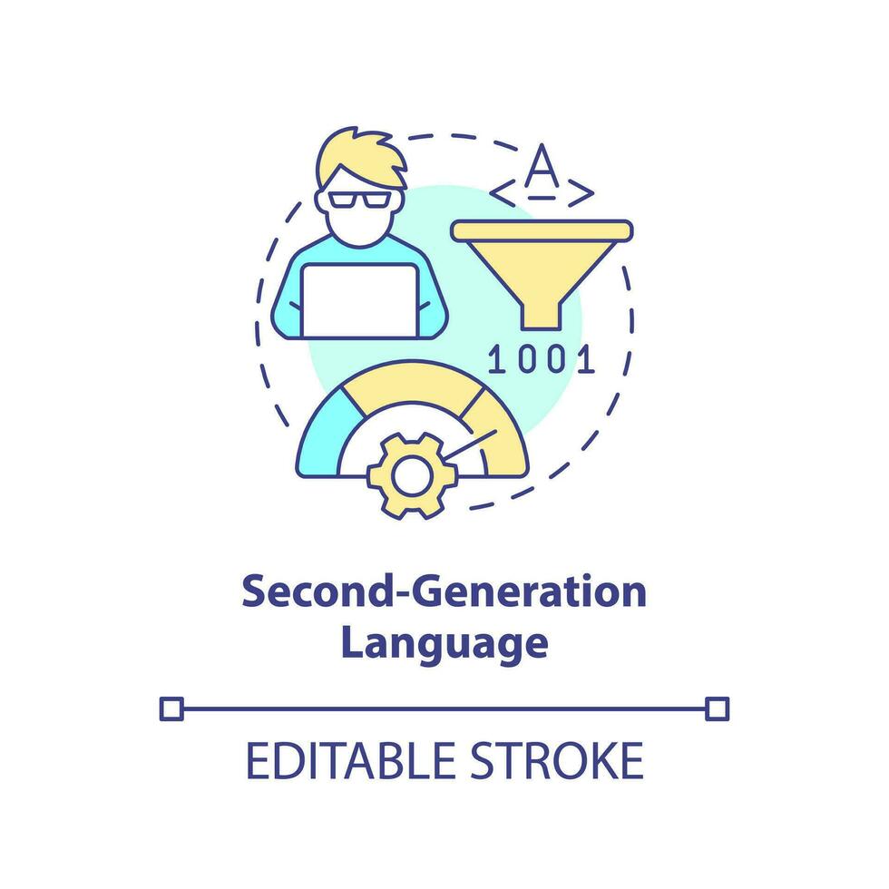 zweite Generation Programmierung Sprache Konzept Symbol. Versammlung Codierung Stil abstrakt Idee dünn Linie Illustration. isoliert Gliederung Zeichnung. editierbar Schlaganfall vektor