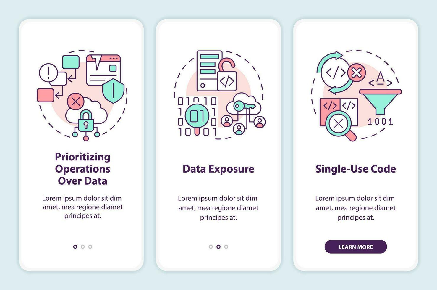 procedurella programmering nackdelar onboarding mobil app skärm. genomgång 3 steg redigerbar grafisk instruktioner med linjär begrepp. ui, ux, gui mall vektor