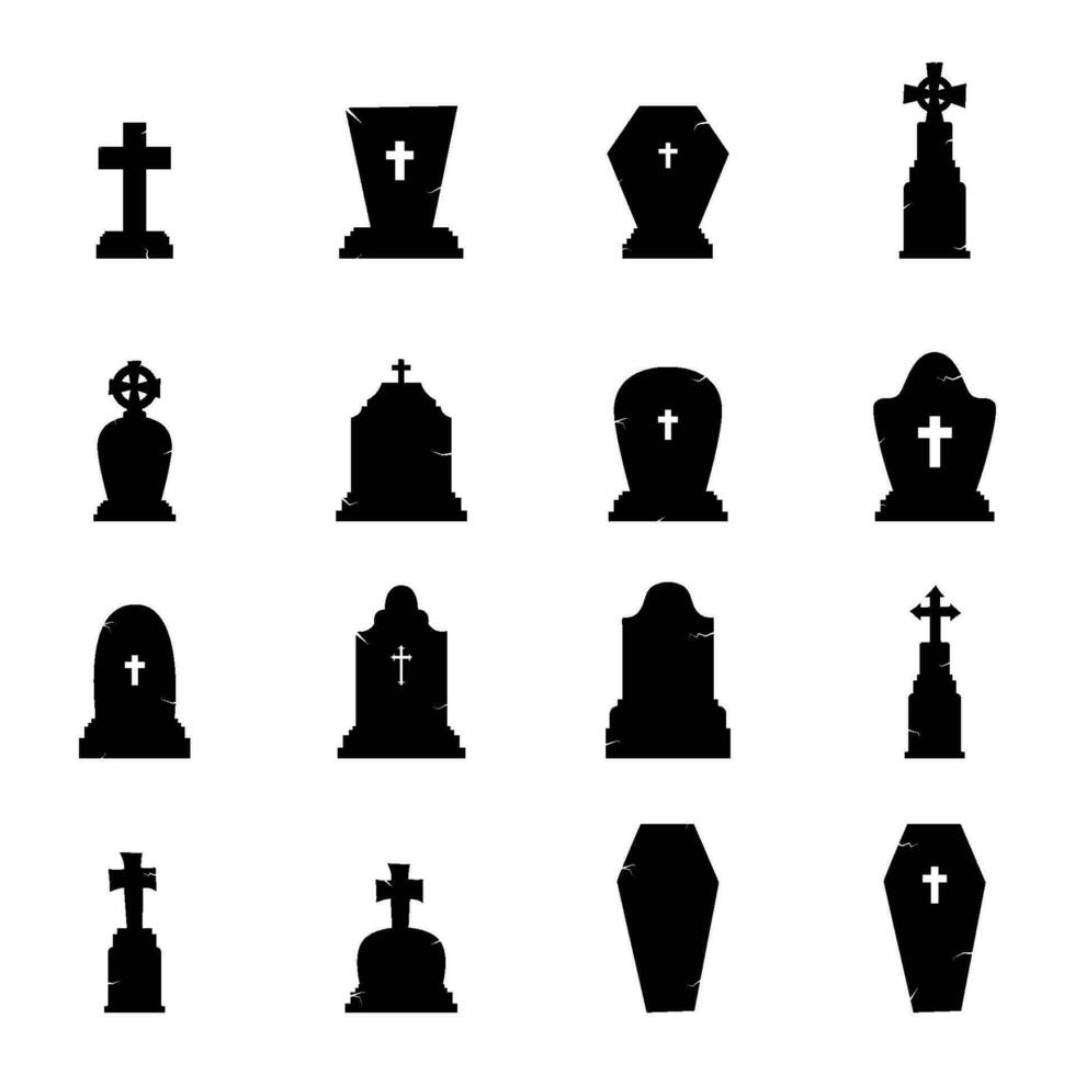 uppsättning av svart gravstenar för halloween. halloween element och objekt för design projekt. vektor