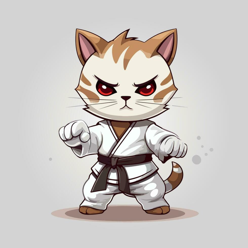 katt karate tecknad serie djur- karaktär isolerat illustration vektor