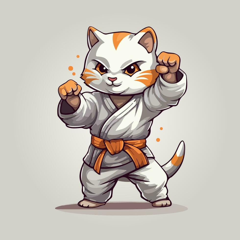 katt karate tecknad serie djur- karaktär isolerat illustration vektor