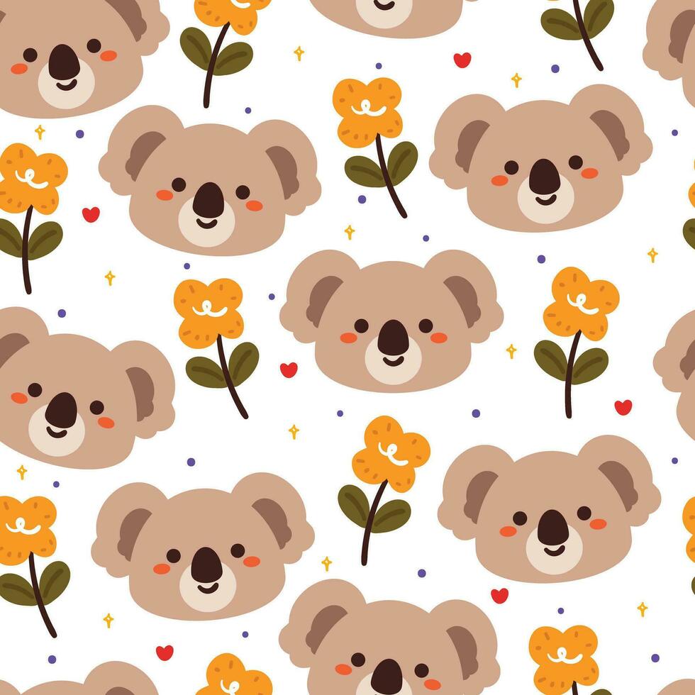 nahtlos Muster Karikatur Koala, Pflanze und Blume. süß Tier Hintergrund zum Textil- Geschenk wickeln Papier vektor