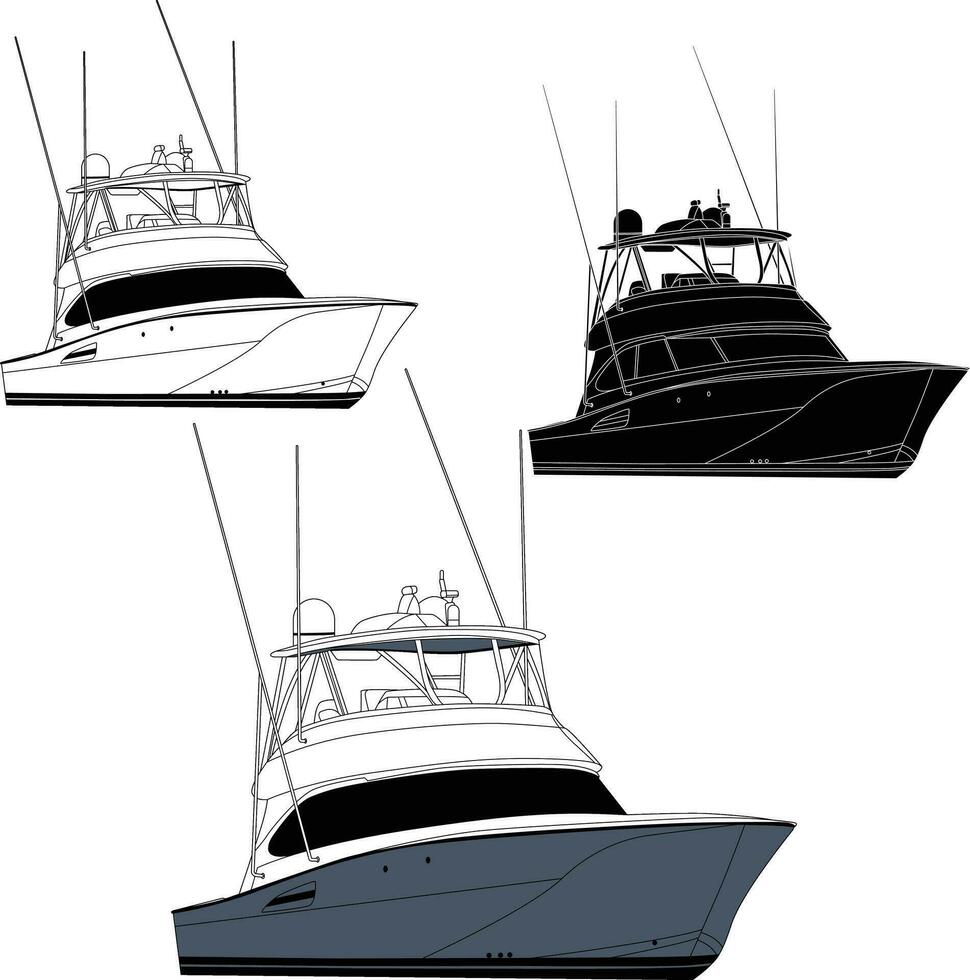 båt vektor, fiske båt vektor ,motorbåt vektor linje konst illustration.