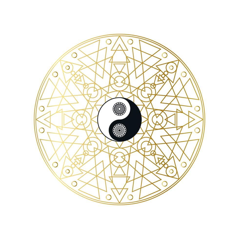 glänzendes goldenes Mandala mit Yin-Yang-Zeichen isoliert sign vektor