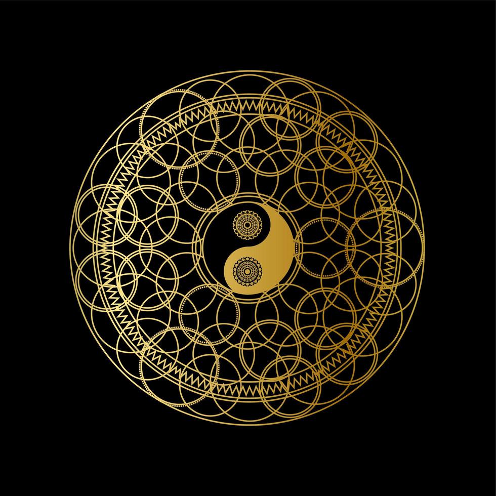 meditation mall med yin yang tecken i mandala vektor