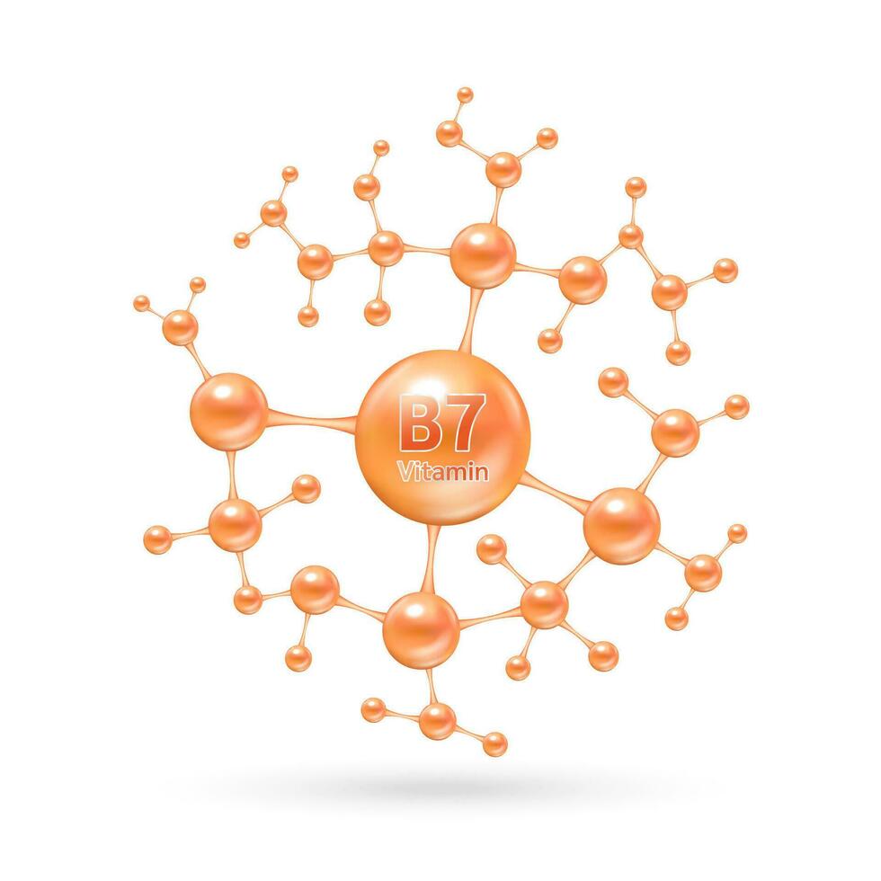 vitamin b7 komplex och mineraler i molekyl form. diet- tillägg för apotek annons. vetenskap läkare begrepp. orange vitamin isolerat på vit bakgrund. vektor eps10.