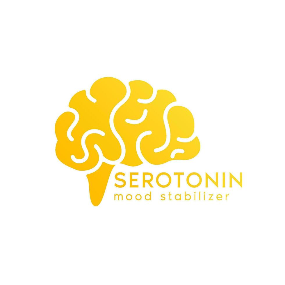 hjärna kemi serotonin. de humör stabilisator. hjärna orange logotyp ikon design isolerat på vit bakgrund. Lycklig kemikalier begrepp. för använda sig av webb app mobil, skriva ut media. vektor eps10.