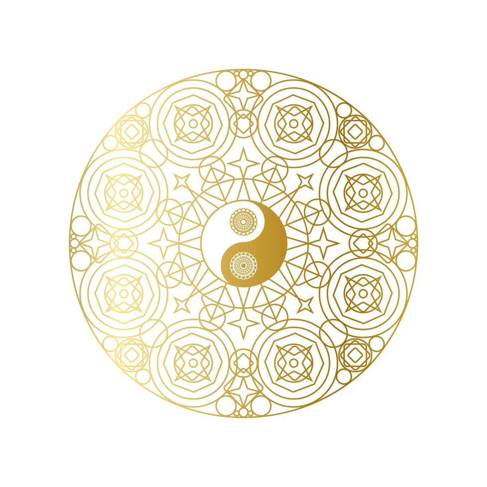 glänzendes goldenes Mandala mit Yin-Yang-Zeichen isoliert sign vektor