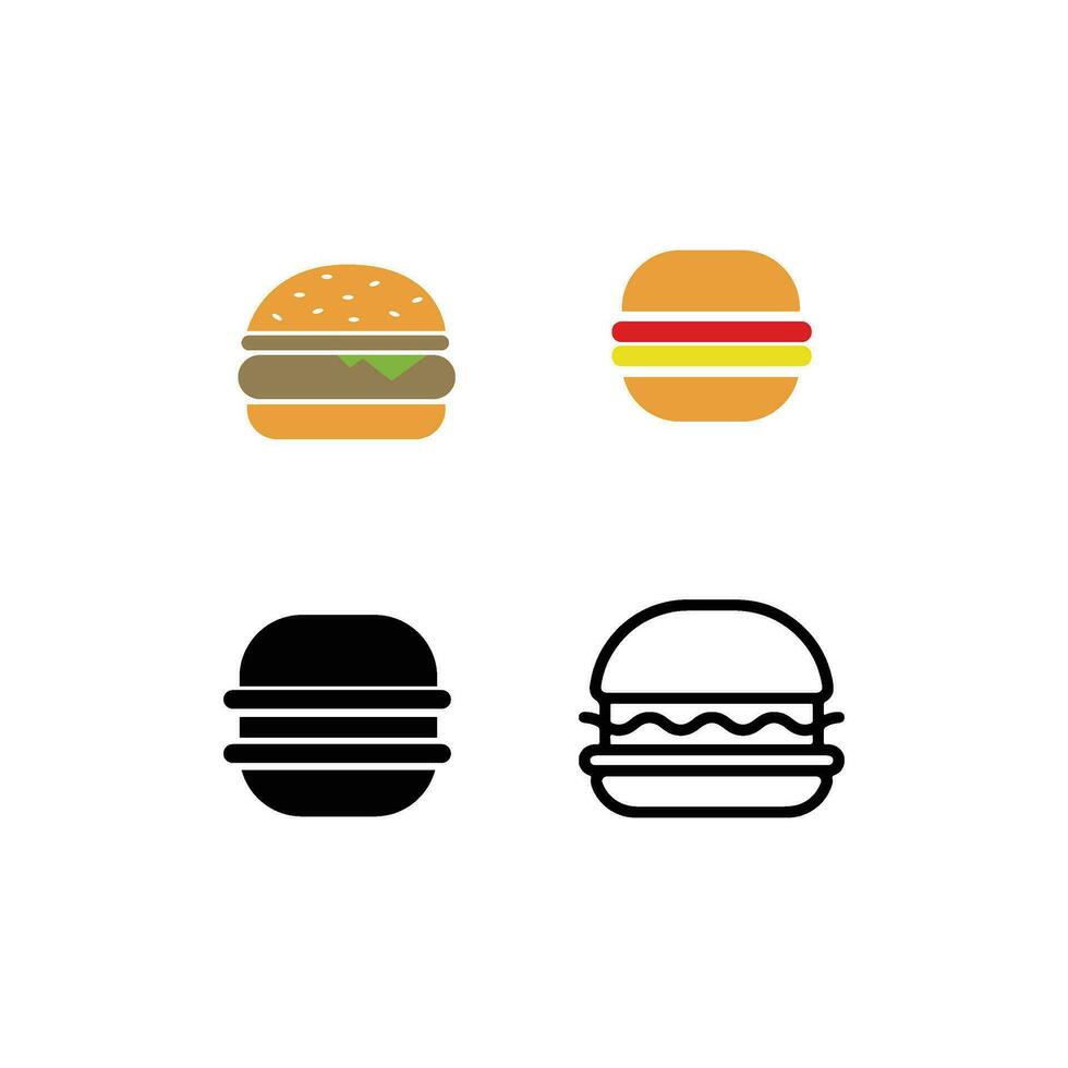 einstellen von vier Burger Symbole isoliert auf Weiß Hintergrund vektor