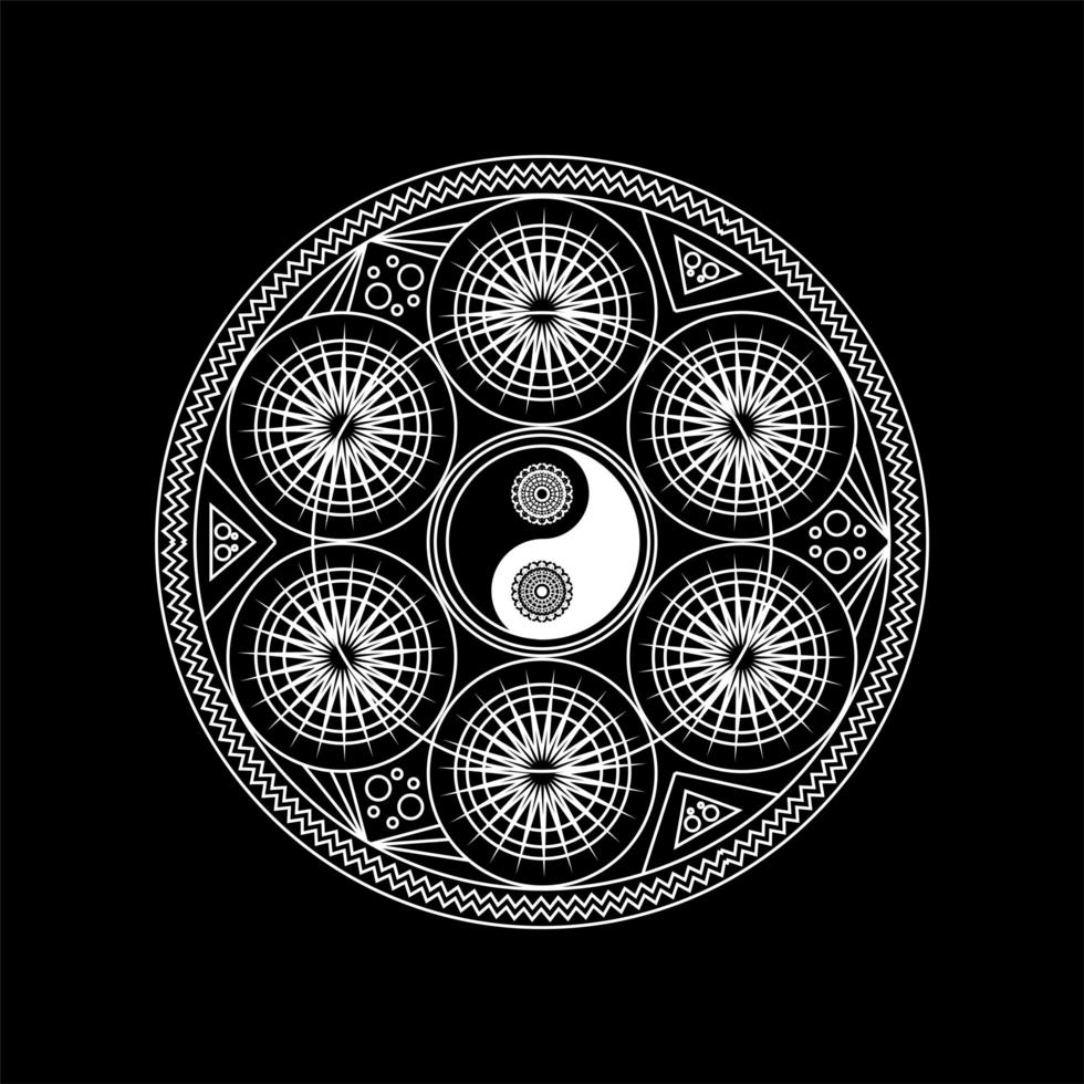 Mandala-Muster mit Yin-Yang-Zeichenumriss vektor