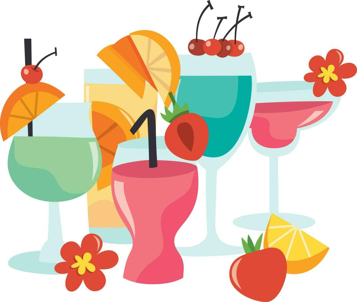 tecknad serie cocktail dryck grupp vektor