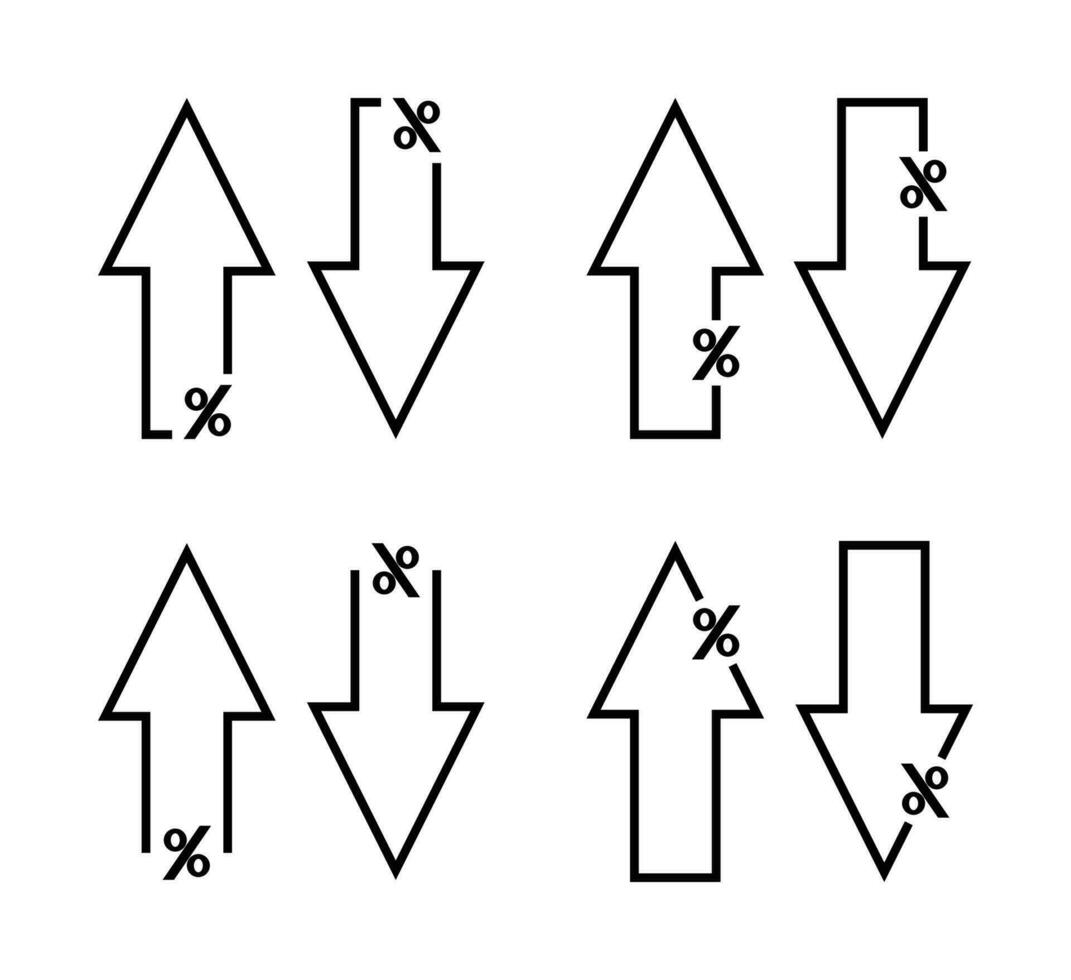 upp och ner pil och presentation ikon uppsättning, svart Färg design på vit bakgrund. vektor illustration för finansiera företag.