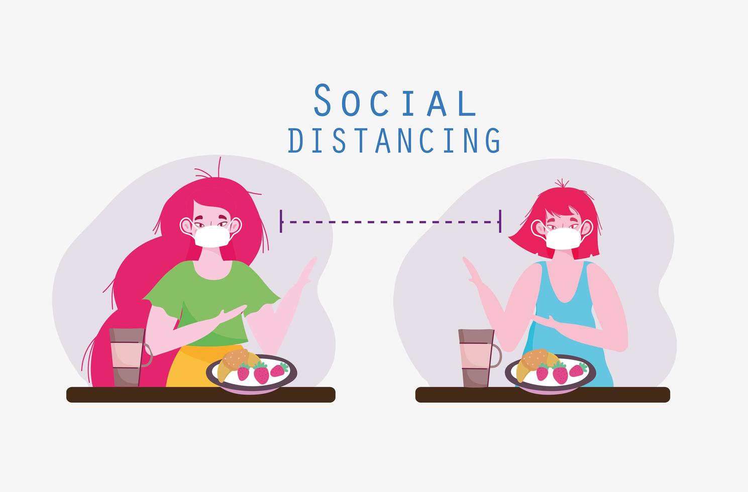 människor äter socialt avstånd vektor