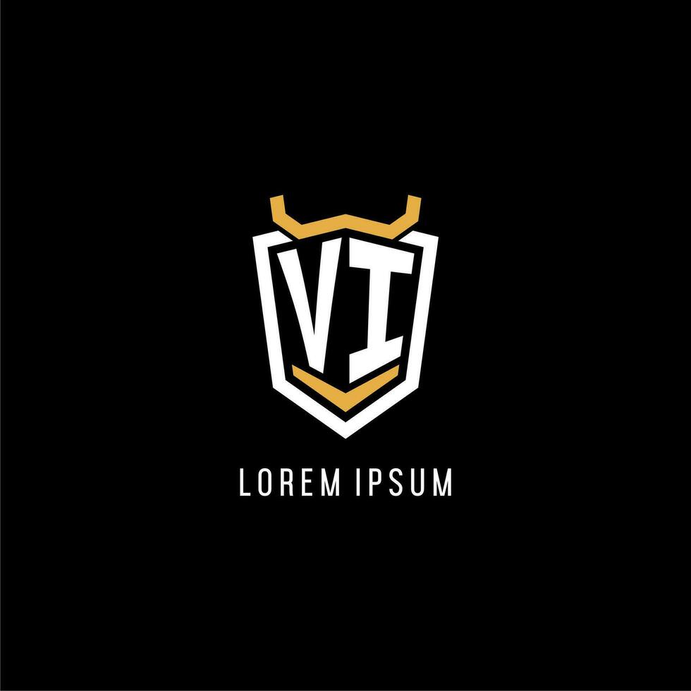 första vi geometrisk skydda esport logotyp monogram design stil vektor