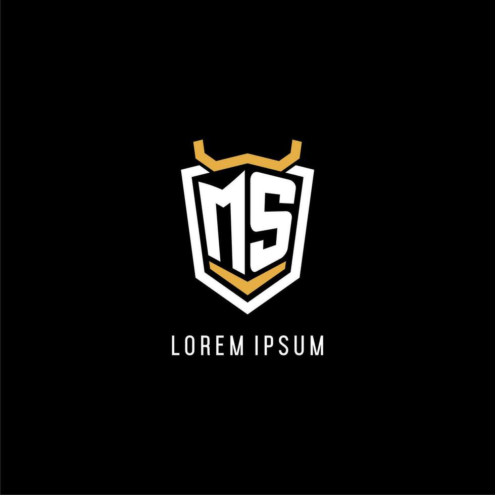 första Fröken geometrisk skydda esport logotyp monogram design stil vektor