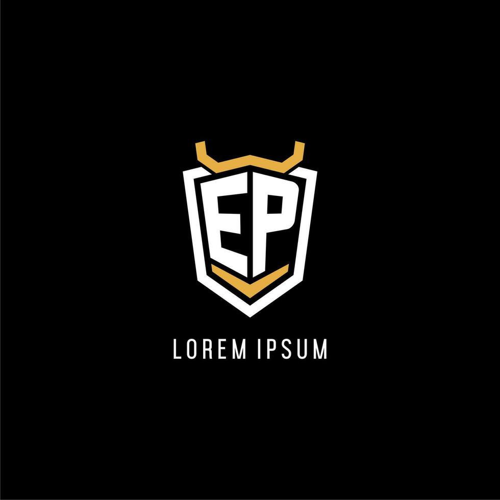 första ep geometrisk skydda esport logotyp monogram design stil vektor