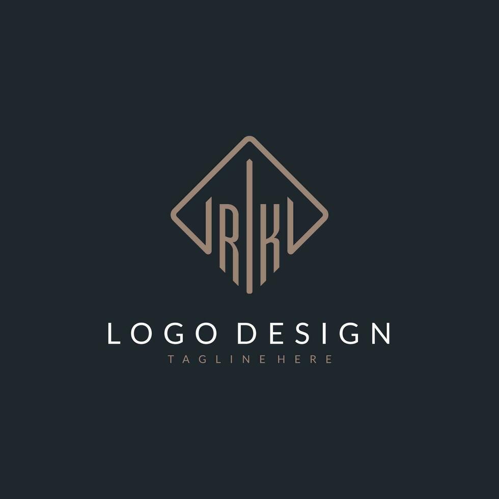 rk första logotyp med böjd rektangel stil design vektor