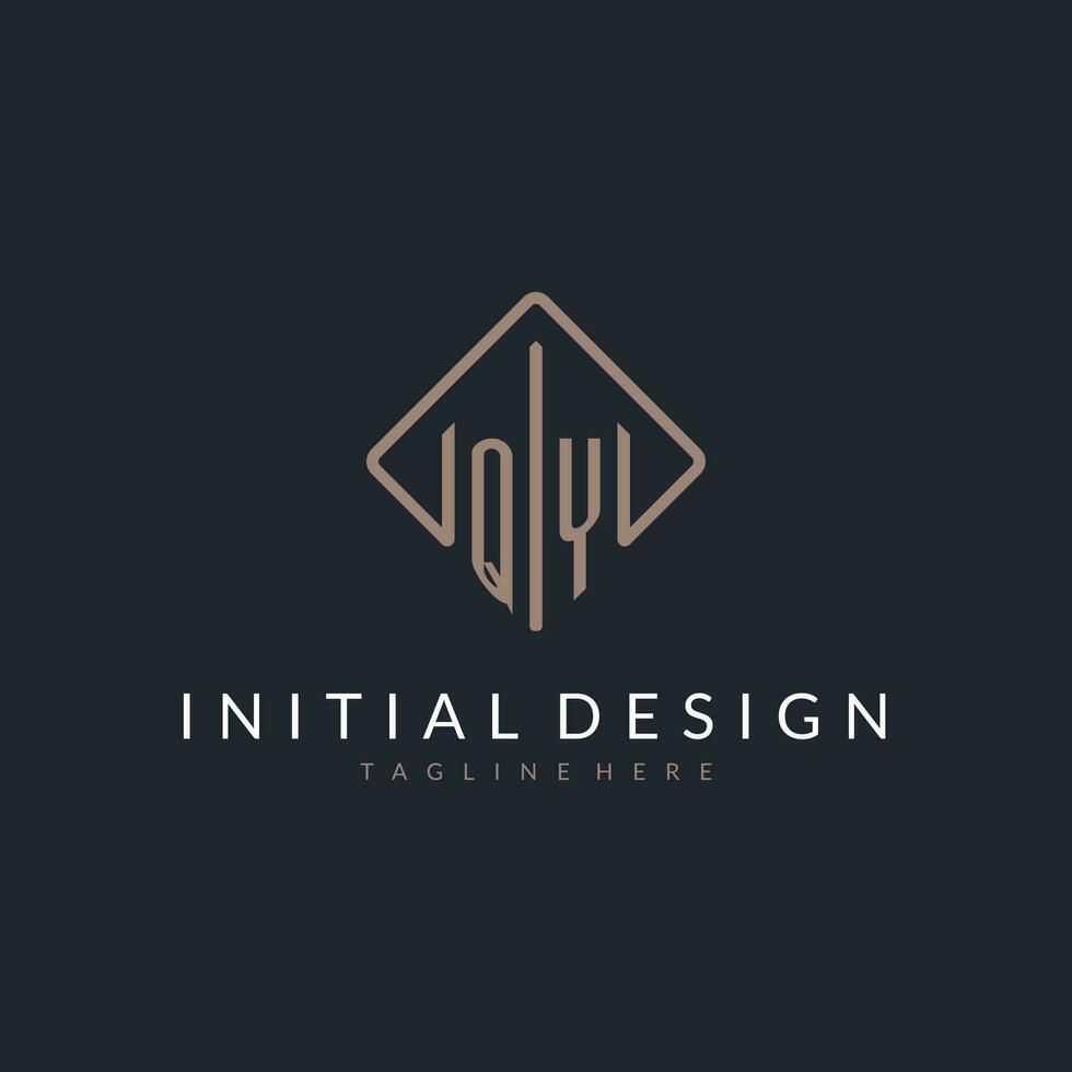 qy första logotyp med böjd rektangel stil design vektor