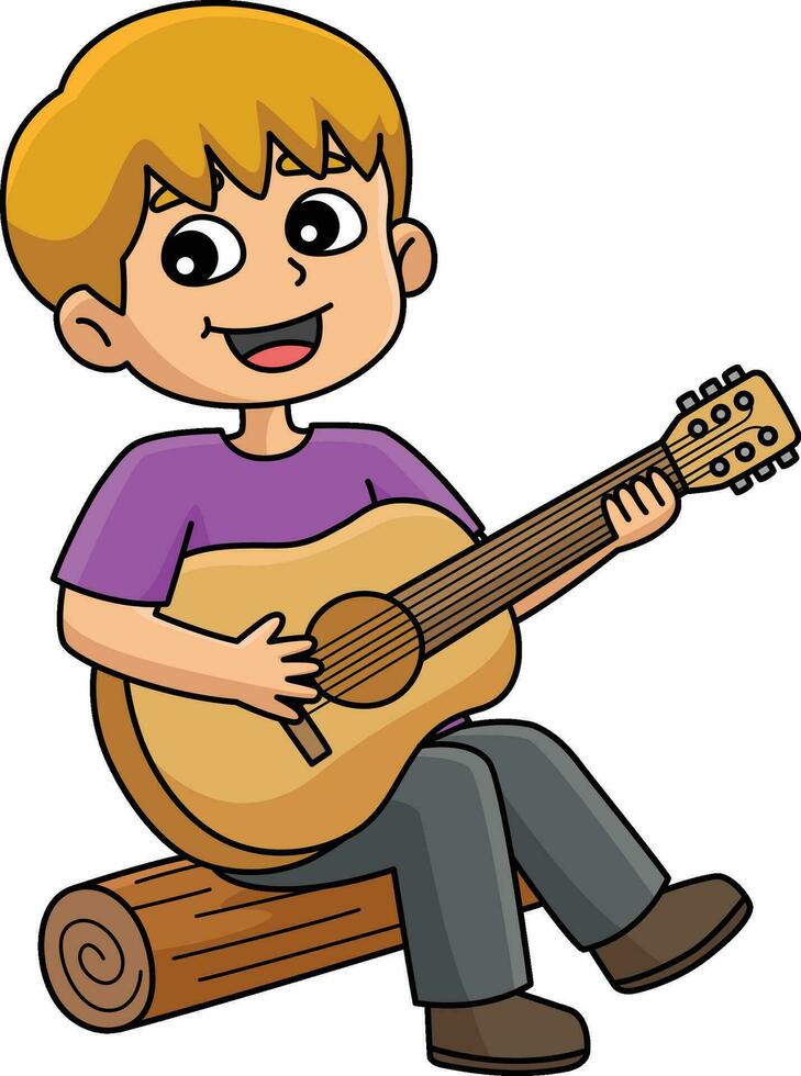 pojke spelar gitarr tecknad serie färgad ClipArt vektor