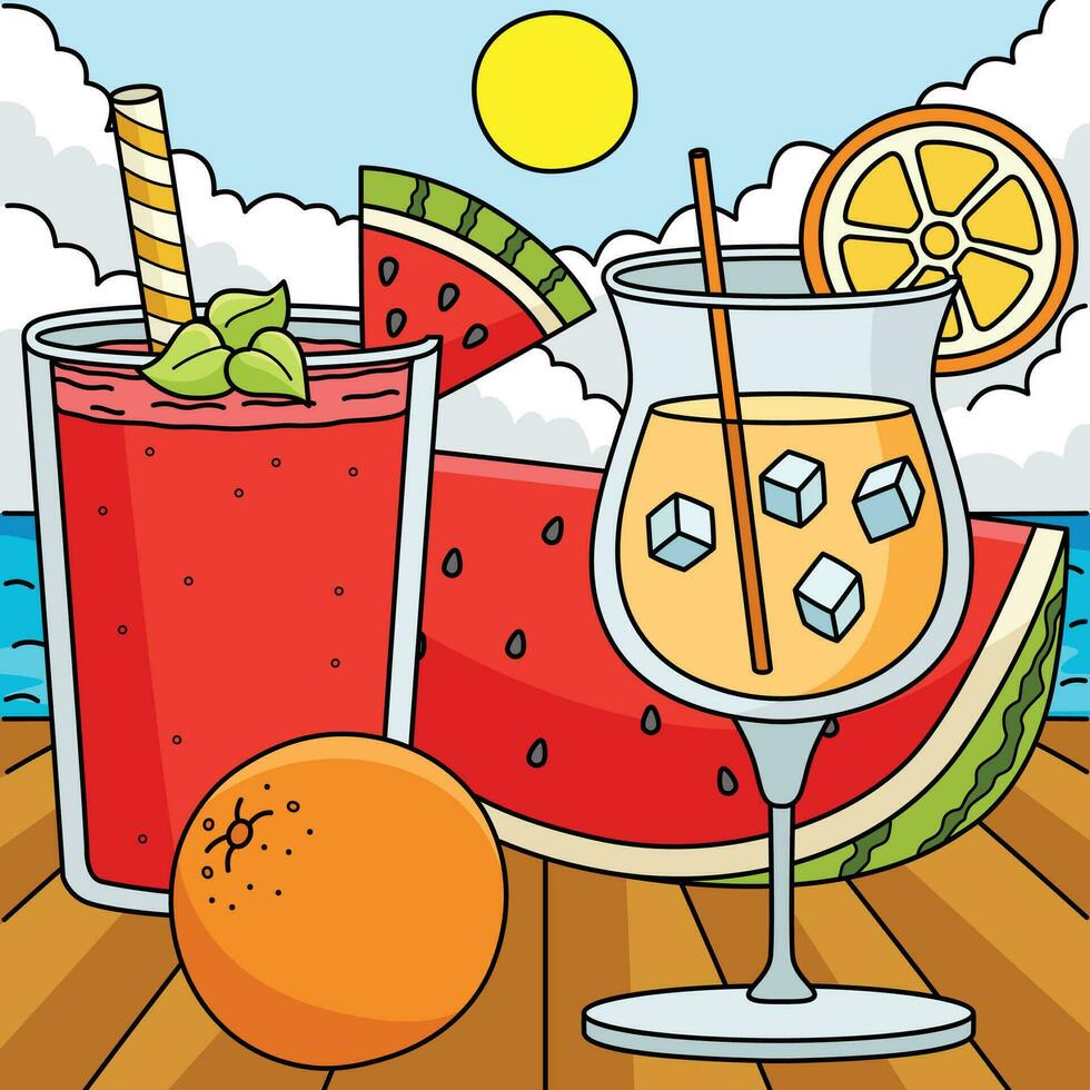 frukt skaka och cocktail sommar färgad tecknad serie vektor