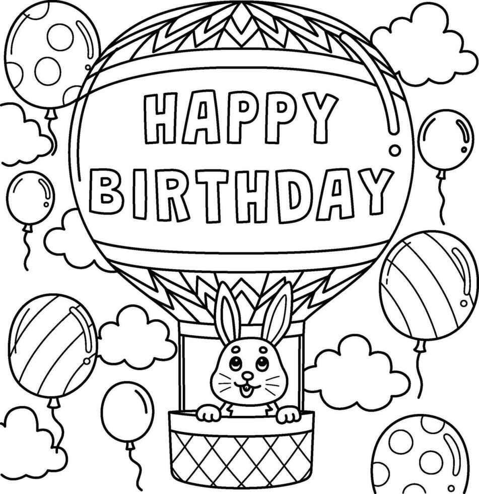glücklich Geburtstag heiß Luft Ballon Färbung Seite vektor