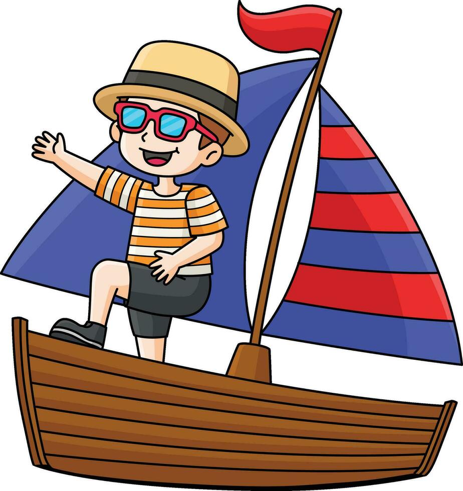 pojke på de båt tecknad serie färgad ClipArt vektor
