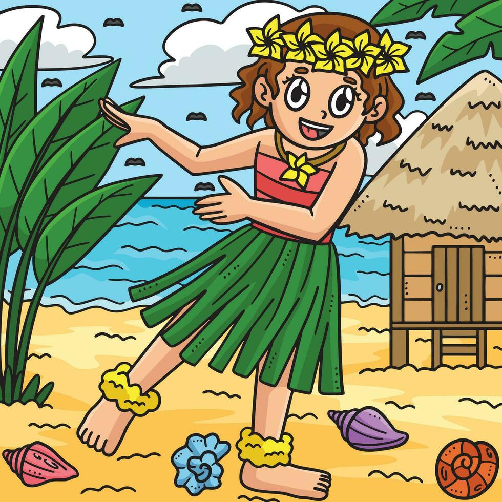 Sommer- Mädchen im Hula Outfit farbig Karikatur vektor