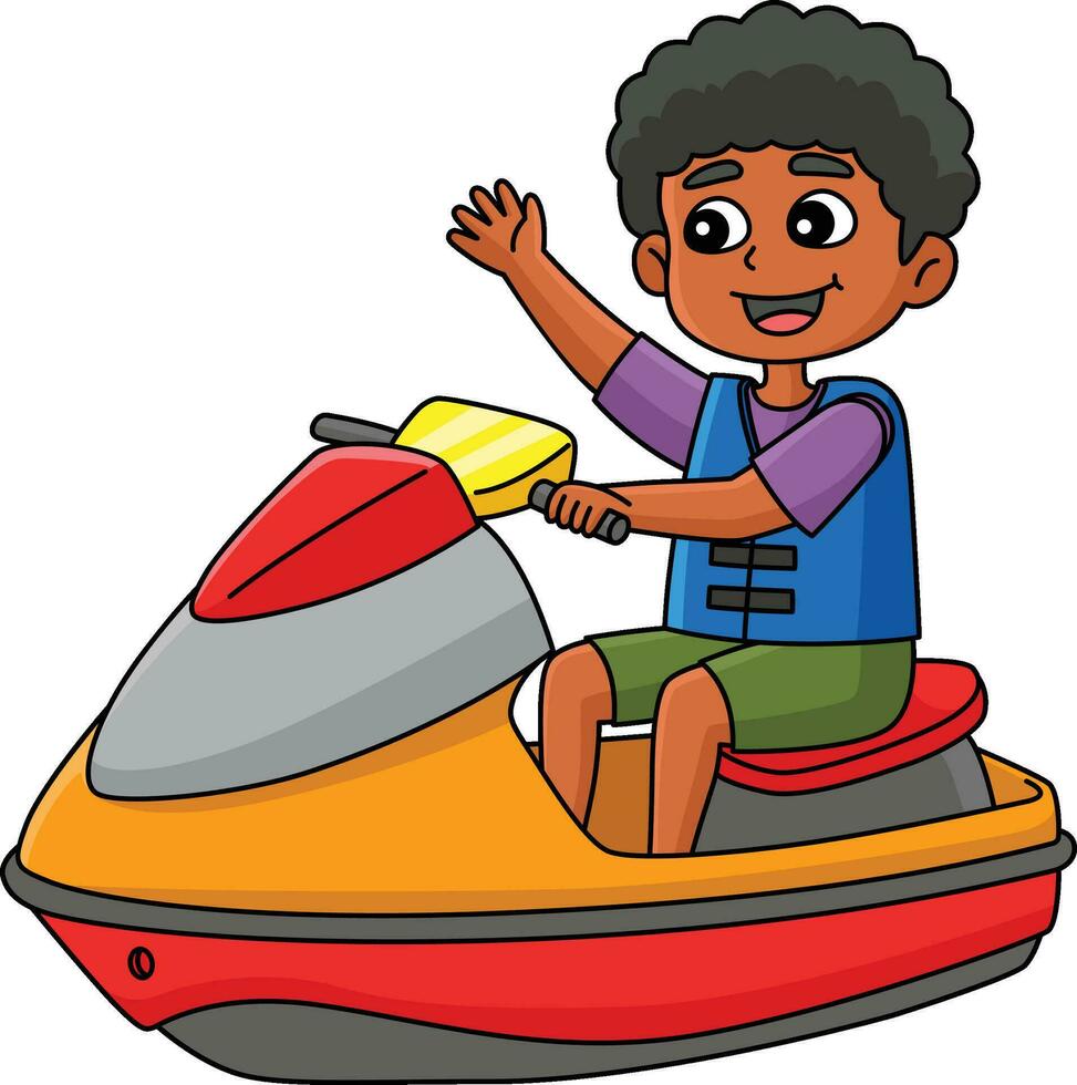 Junge Reiten ein Jet Ski Karikatur farbig Clip Art vektor