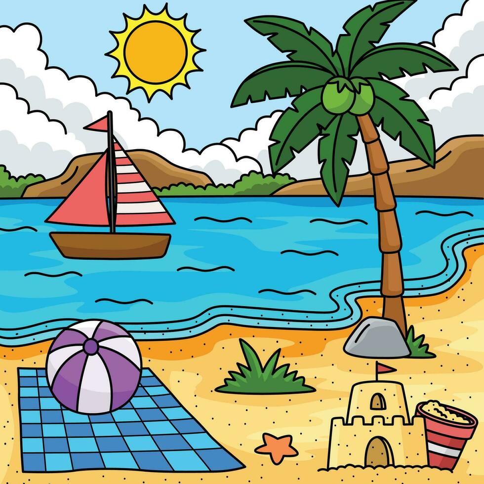 Strand Sommer- farbig Karikatur Illustration vektor