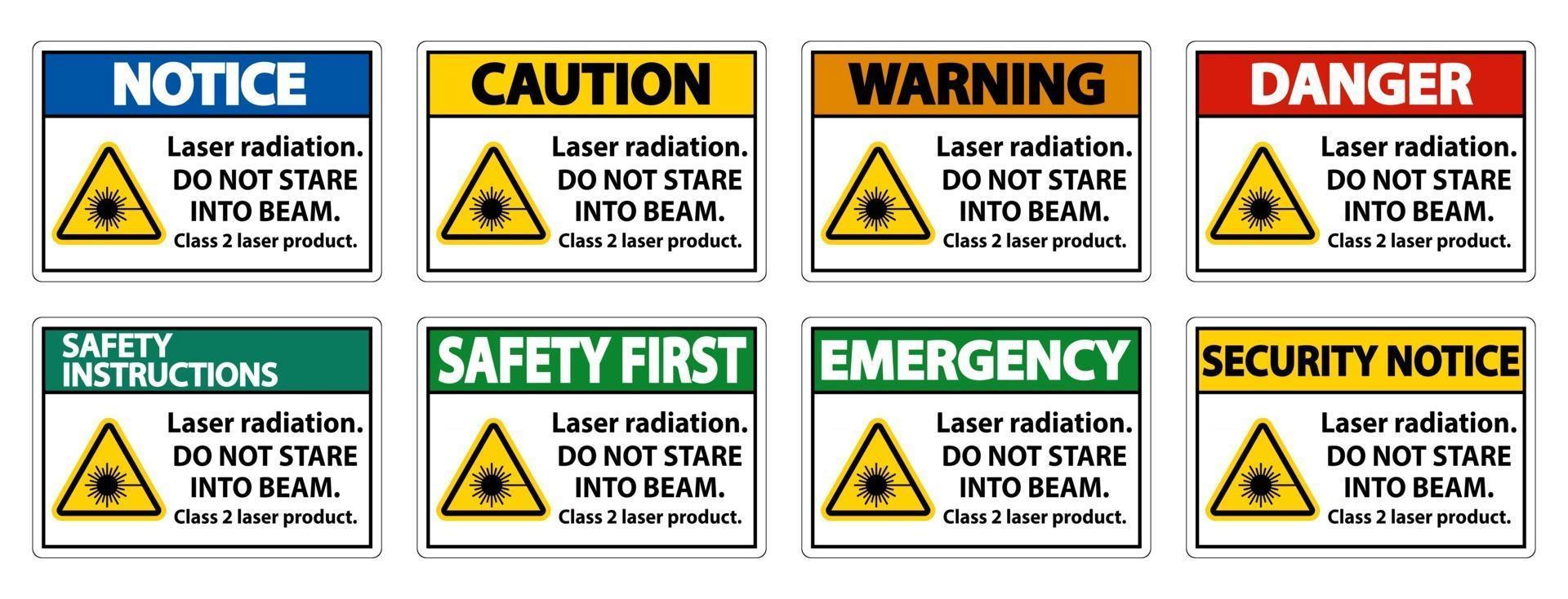 Laserstrahlung, nicht in den Strahl starren, Laserproduktzeichen der Klasse 2 auf weißem Hintergrund vektor