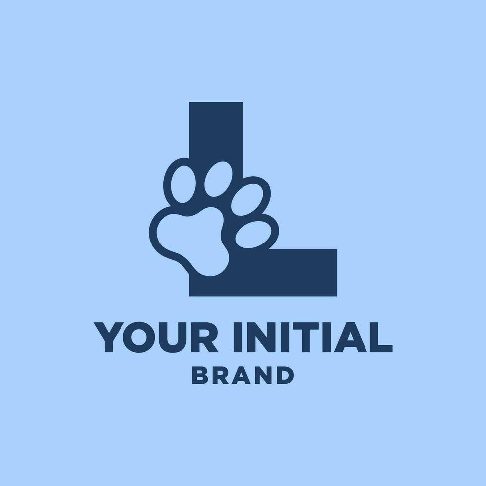 Brief l Pfote drucken Hund Fuß Silhouette im Negativ Raum Initiale Vektor Logo Design