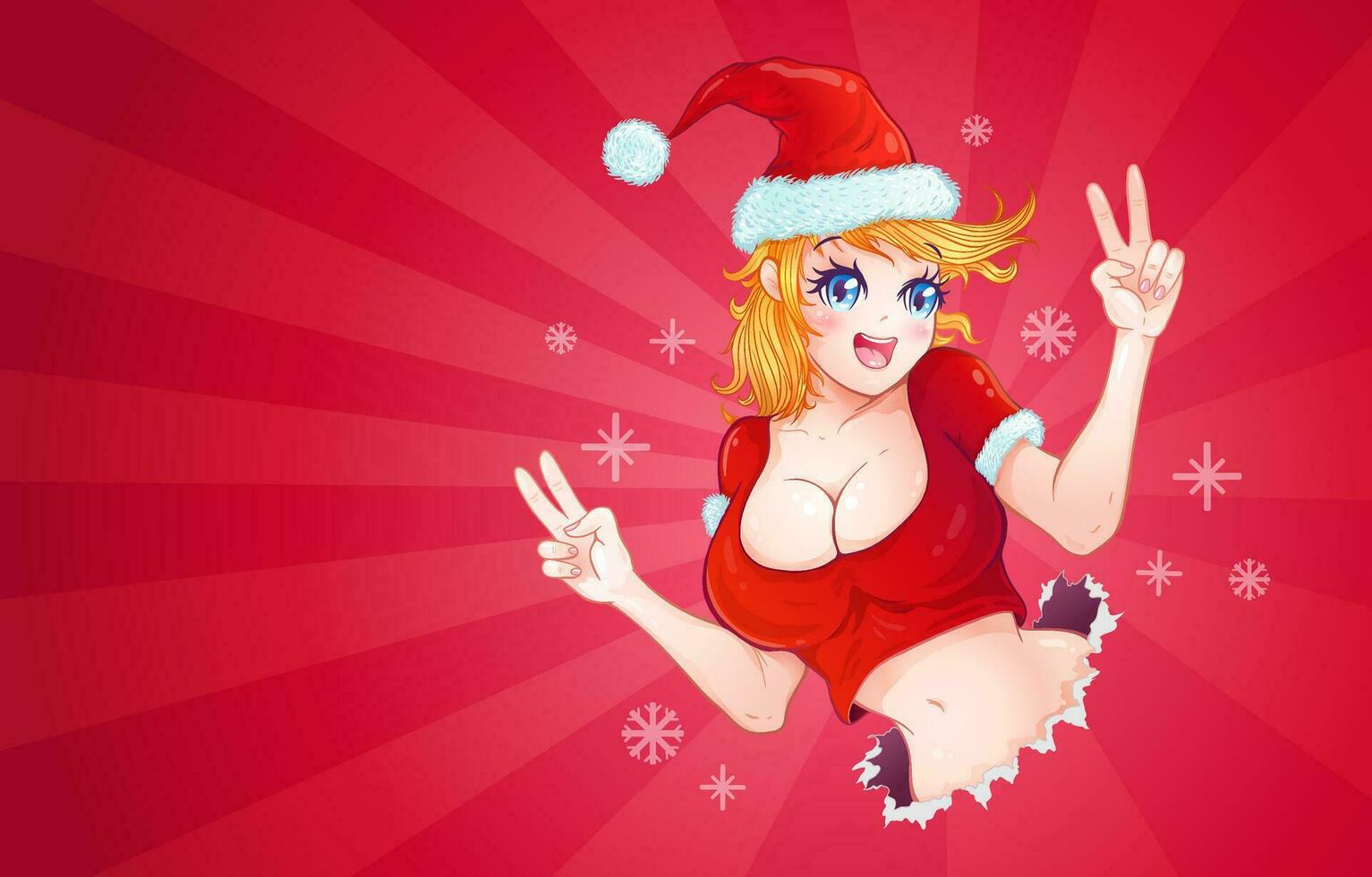 Vektor Illustration von ein Mädchen zum Weihnachten im Manga Stil.