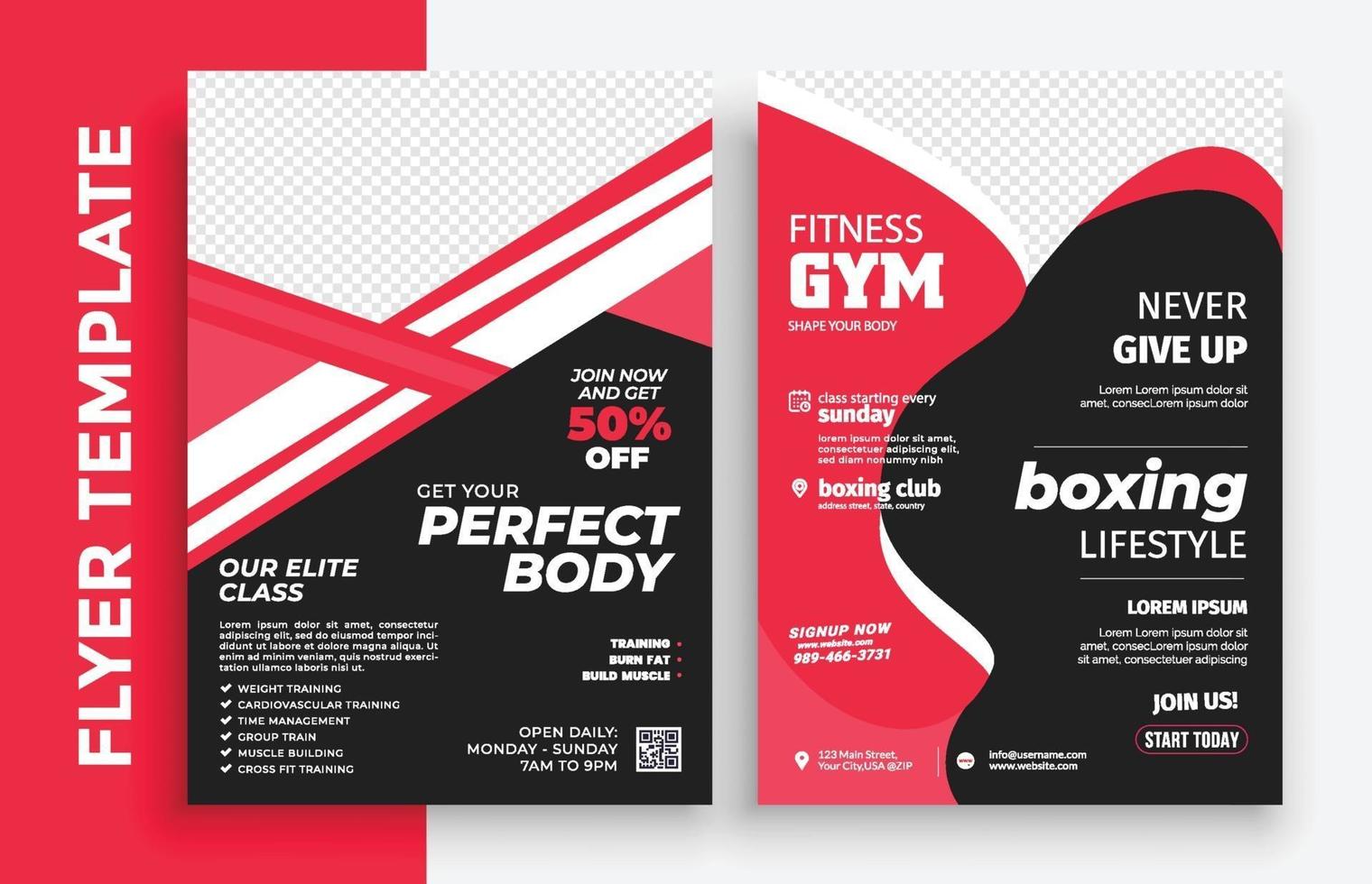 gratis gym fitness affisch flygblad broschyr broschyr täcka design layout utrymme för foto bakgrund, vektor illustration mall i a4 storlek