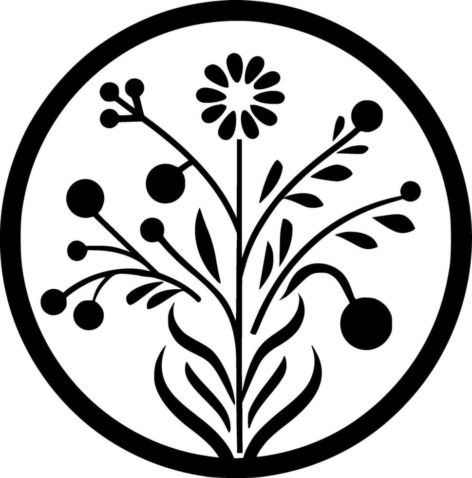 blommig - svart och vit isolerat ikon - vektor illustration