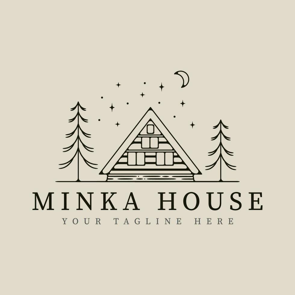 minka hus traditionell Hem japansk linje konst logotyp vektor illustration mall design.