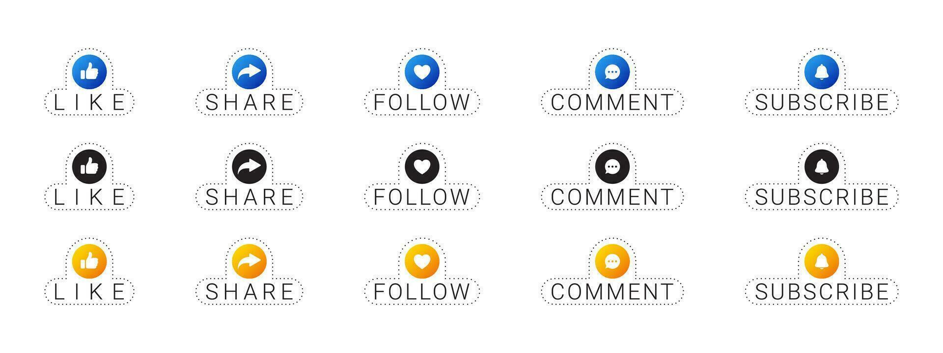 social nätverk tecken uppsättning. tycka om, kommentar, dela med sig, ikoner. vektor skalbar grafik