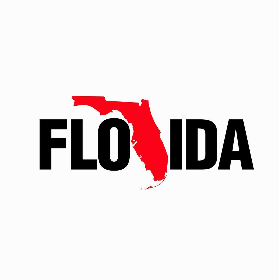 Florida Vektor Karte Typografie rot und schwarz Farbe auf Weiß Hintergrund.