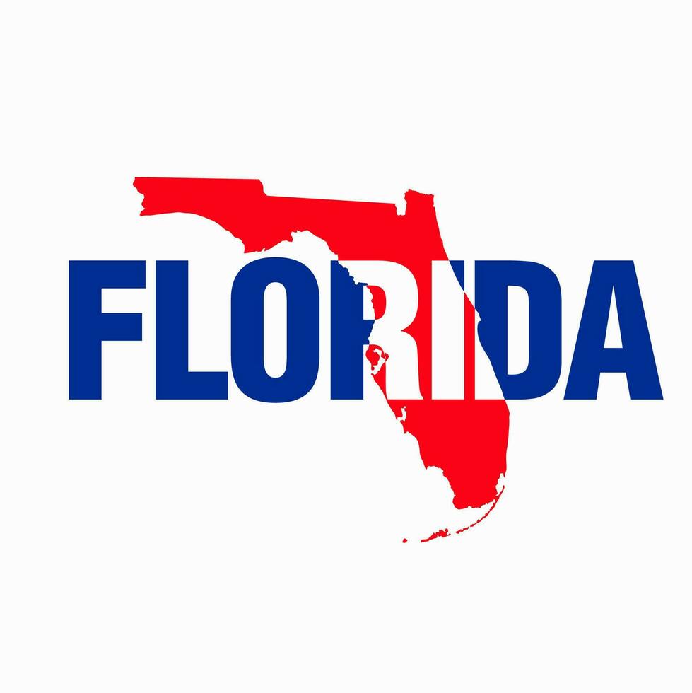 Florida Vektor Karte Typografie rot und schwarz Farbe auf Weiß Hintergrund.