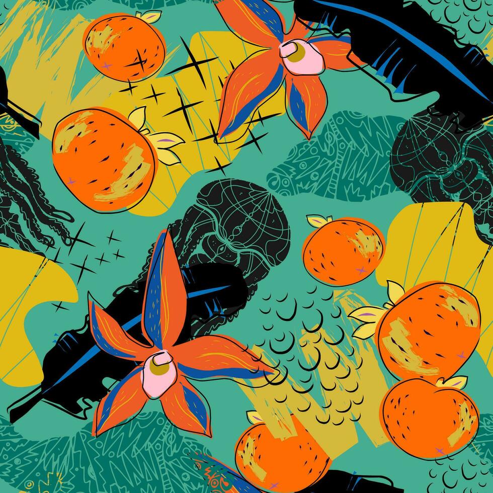 en mönster med apelsiner och löv på den vektor