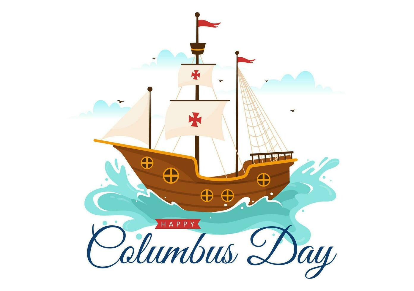 Lycklig columbus dag vektor illustration av nationell USA Semester med fartyg och amerikan flagga bakgrund i platt tecknad serie hand dragen mallar