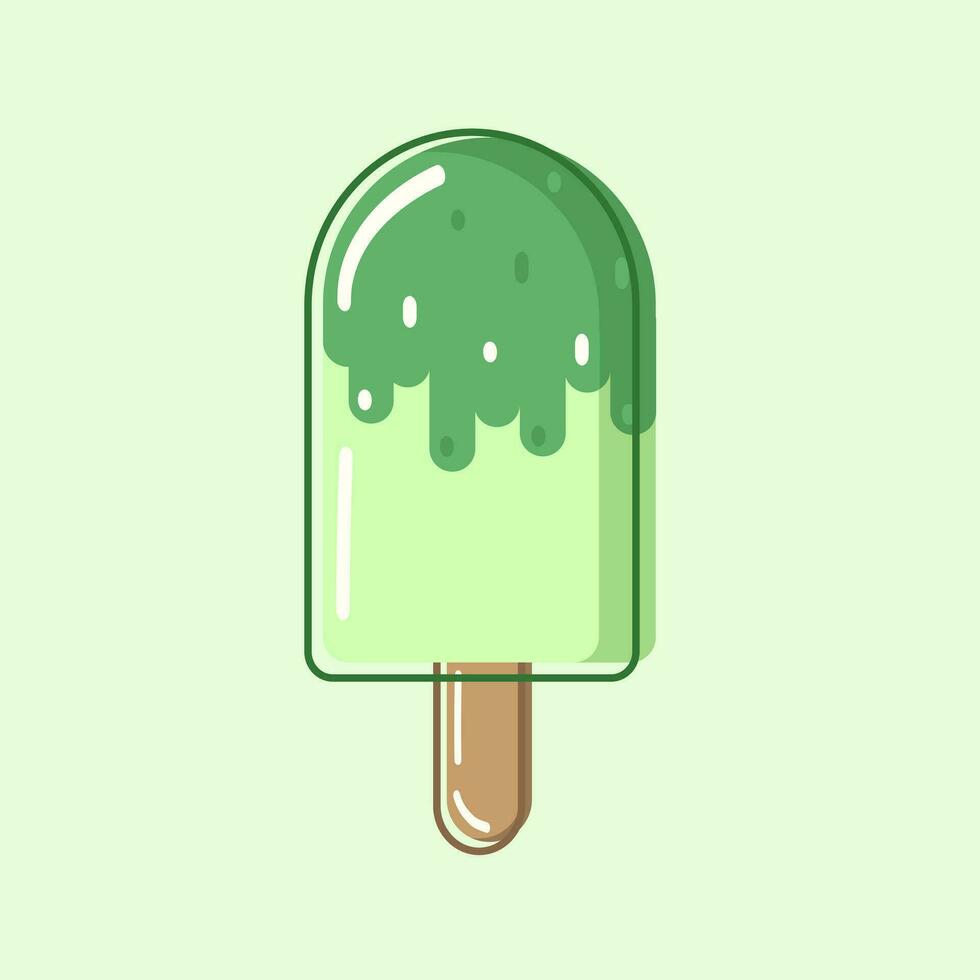 kalt Grün Eis Sahne auf ein Stock mit dunkel Grün Glasur und Sträusel mit Höhepunkte. Vektor, Objekt, Folge10. vektor