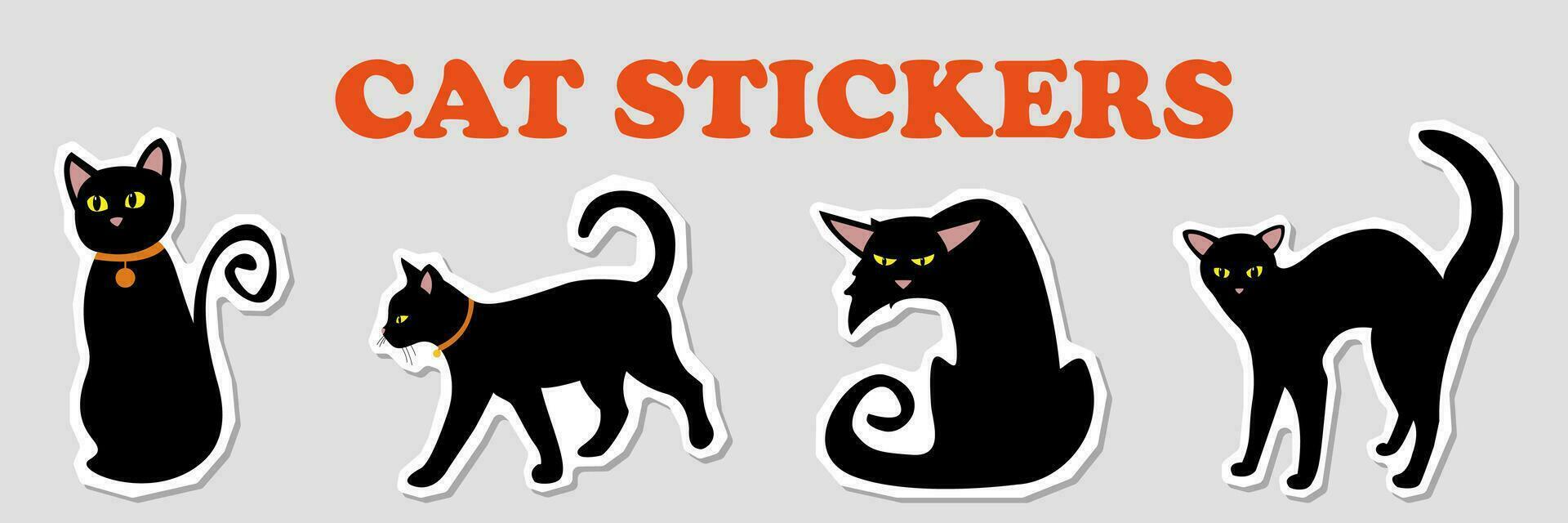 Vektor Design Halloween Katze Aufkleber Sammlung Illustration oder Symbol Satz.